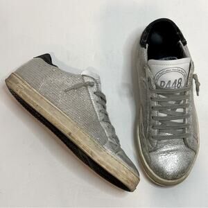 P448 Silver Crackle Glitter Mesh Low Casual Sneaker 37/7